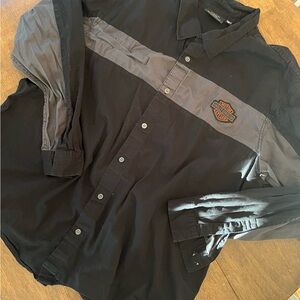 Harley-Davidson Black and Gray Long Sleeve button up Shirt